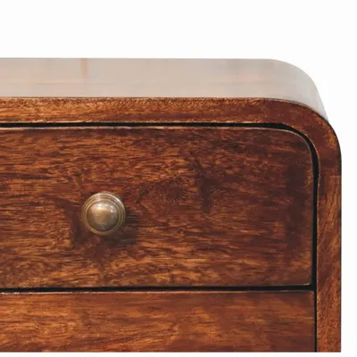 Tables de nuit - Table de Chevet Murale Mini Courbée California Walnut en Bois Massif, 2 Tiroirs, Brun Foncé - ARTISAN FURNITURE