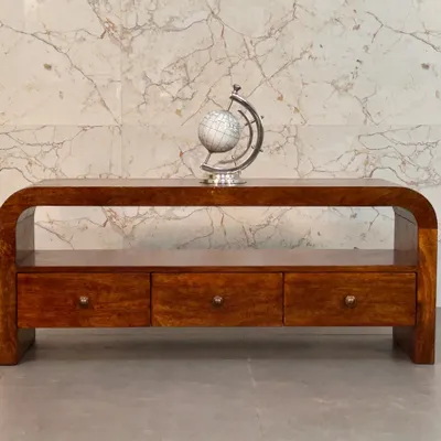 Meubles TV - Meuble TV Darcy Chestnut en Bois Massif Artisan Furniture, 3 Tiroirs et Niche Ouverte, Brun Foncé - ARTISAN FURNITURE