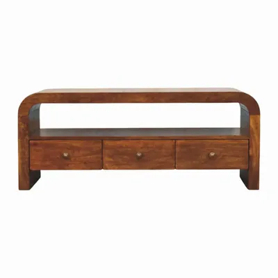 Meubles TV - Meuble TV Darcy Chestnut en Bois Massif Artisan Furniture, 3 Tiroirs et Niche Ouverte, Brun Foncé - ARTISAN FURNITURE