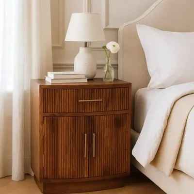 Console table - Artisan Furniture Solid Wood Lunar Chestnut Wall Mounted Console, 2 Drawers, Dark Brown - ARTISAN FURNITURE