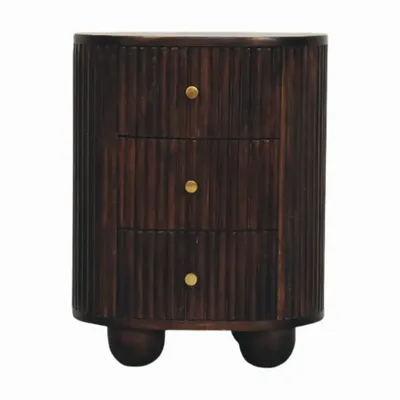 Night tables - Artisan Furniture Solid Wood Curved Fluted Nightstand, 3 Drawers, Dark Brown - ARTISAN FURNITURE