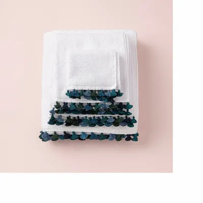 Serviettes de bain - Linge de bain en coton blanc avec pompons. - MIA ZIA