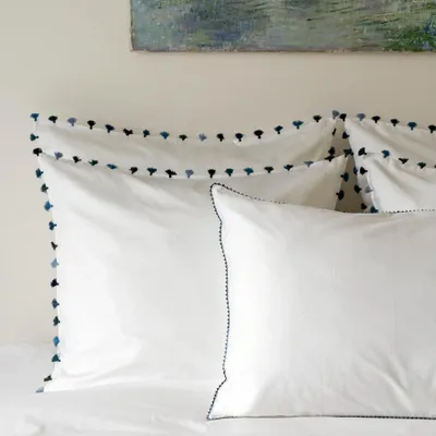 Linge de lit - Linge de lit en coton blanc avec pompons - MIA ZIA