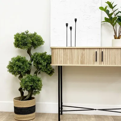 Décorations florales - Bonsaï de buis artificiel 4 têtes en pot plastique noir - LIGNE DÉCO