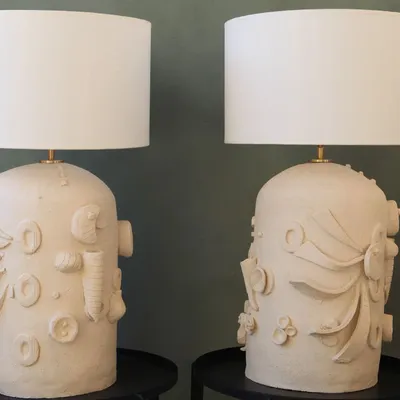 Pièces uniques - Ensemble de 2 grandes lampes en céramique faites main avec abat-jour - STUDIO WILD ORANGE