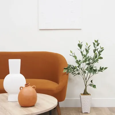 Décorations florales - Ficus artificiel en pot céramique blanc mat - LIGNE DÉCO