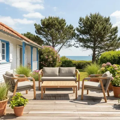 Lawn sofas   - Olefin teak and rope outdoor lounge - SBH3 - BALINAISA