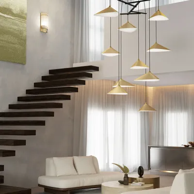 Hanging lights - Emily V10 – Multi-Light Chandelier for Lobbies & High Ceilings - MOSS OBJECTS