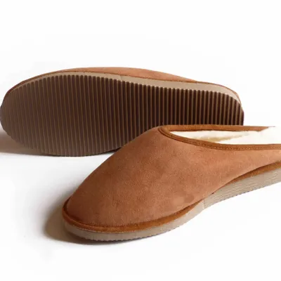 Shoes - Men's Camel Sheepskin Mules - DGRANDIOSE ARTICLES EN MOUTON