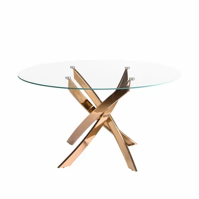 Tables Salle à Manger - Table de salle à manger ronde en verre trempé et acier rose - ANGEL CERDÁ
