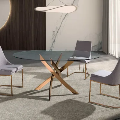 Dining Tables - Round dining table tempered glass and pink steel - ANGEL CERDÁ