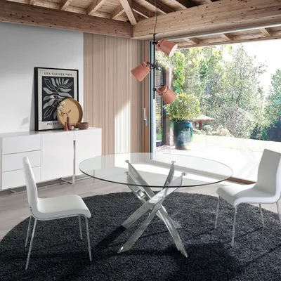 Dining Tables - Round tempered glass and chrome-plated steel dining table - ANGEL CERDÁ