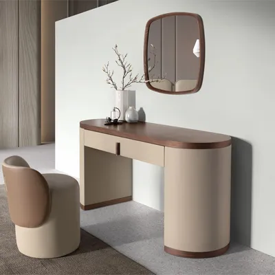 Office furniture and storage - Dressing desk in faux leather, walnut and wood upholstered in mink-col - ANGEL CERDÁ