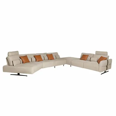 Sofas - Right-hand modular chaise longue sofa in sand fabric - ANGEL CERDÁ