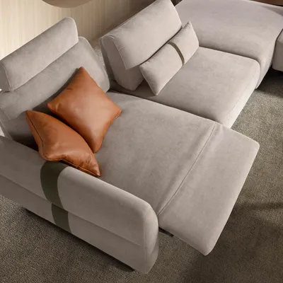Sofas - Left-hand modular chaise longue sofa in sand fabric - ANGEL CERDÁ