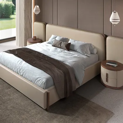 Beds - Faux leatherette bed in mink color - ANGEL CERDÁ