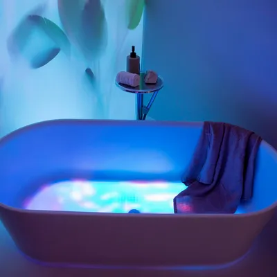 Hotel bedrooms - Luminex bathtub with integrated LED lighting, freestanding - VAL - LAUFEN