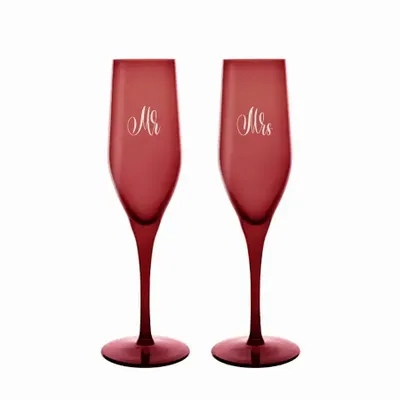 Verres - Vispera Verres à champagne Rubin avec gravure MR & MRS – Ensemble 2 pièces 170 ml - PEKALLA CRISTAL GLASS