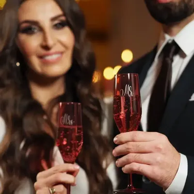 Verres - Vispera Verres à champagne Rubin avec gravure MR & MRS – Ensemble 2 pièces 170 ml - PEKALLA CRISTAL GLASS