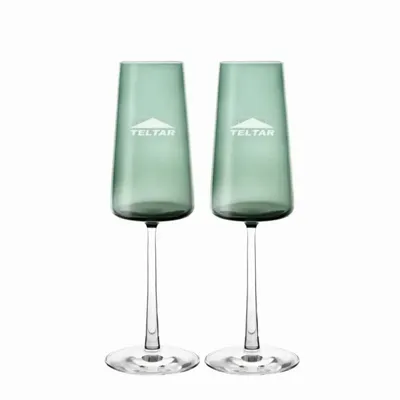 Cristallerie - Vida Verres à champagne colorés Prosecco Malachit avec votre logo - 2 pièces 240 ml - PEKALLA CRISTAL GLASS