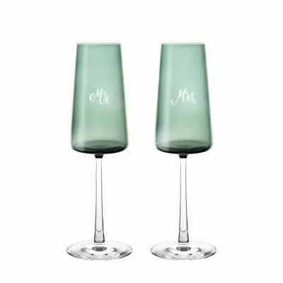 Verres - Vida Verres à champagne colorés Prosecco Malachit avec gravure - 2 pièces 240 ml - PEKALLA CRISTAL GLASS