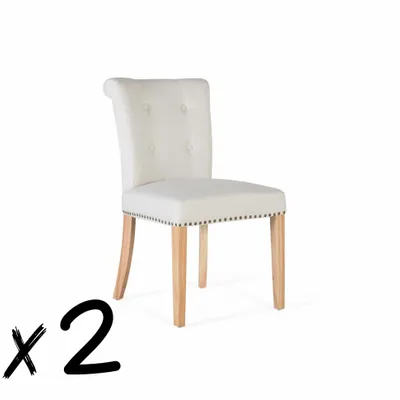 Chaises - Lot de 2 chaises en tissu beige et en bois - GINER Y COLOMER