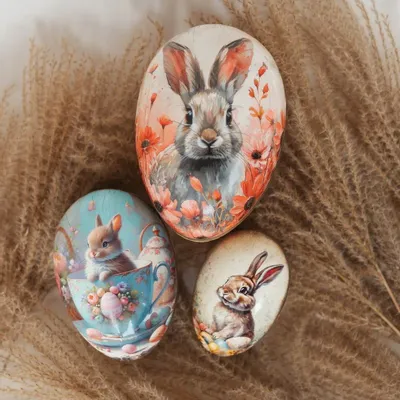 Gifts - Easter egg  'Rabbits' 18 cm - NESTLER GMBH FEINKARTONAGEN