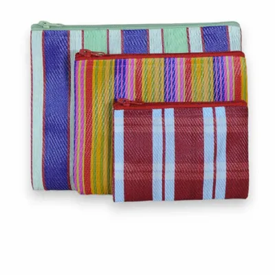 Pochettes - Jeu de 3 pochettes rayées en plastic recyclé WAOU A - BAOBAB