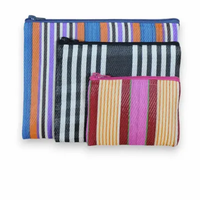 Clutches - Set of 3 striped pouches made from recycled plastic WAOU C - BAOBAB