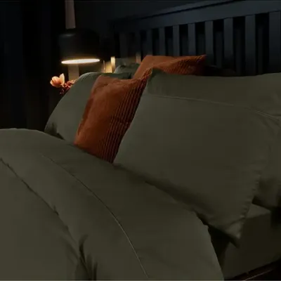 Linge de lit - Parure de lit simple, 100 % satin de coton, Hunter - DILIOS