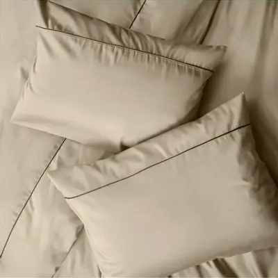 Linge de lit - Parure de lit simple, 100 % satin de coton, taupe - DILIOS