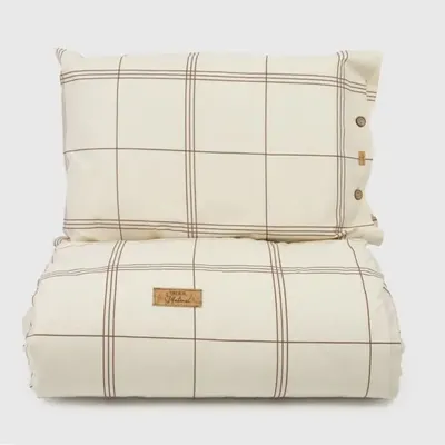 Bed linens - Single bed linen set,  Natural Squares,100% raw cotton - DILIOS