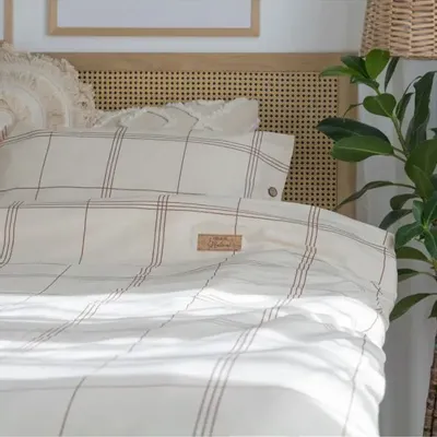 Linge de lit - Parure de lit simple, carrés naturels, 100 % coton brut - DILIOS