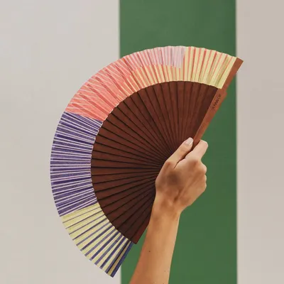 Cadeaux - Éventail à main SUNGLOW - 23 cm - violet, jaune et corail - A FAN OF