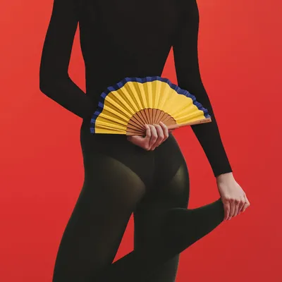 Apparel - Hand fan FLUID  SHAPES - 19 cm - Yellow and Blue - A FAN OF