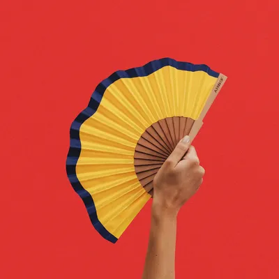 Apparel - Hand fan FLUID  SHAPES - 19 cm - Yellow and Blue - A FAN OF