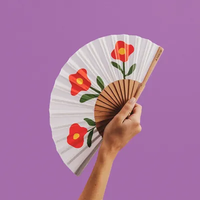 Apparel - Hand Fan  WILD POPPIES - 19 cm - Red, Green and White - A FAN OF