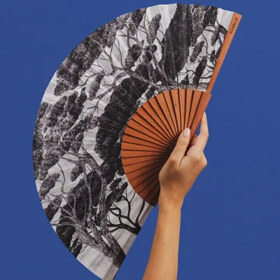 Apparel - Hand Fan CHARCOAL FOREST - 27cm - White and Black - A FAN OF