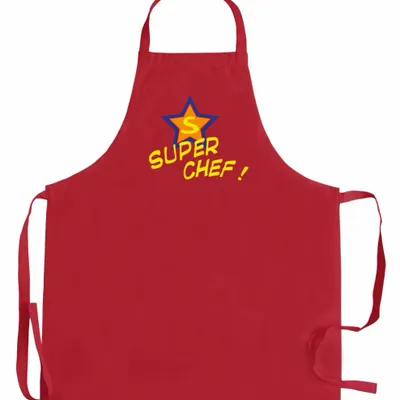 Aprons - Recycled adult kitchen apron without pocket Super Chef Rouge 72 X 90 - MAISON VIVARAISE - SDE VIVARAISE WINKLER