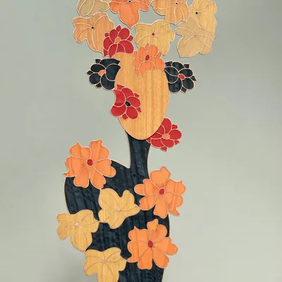 Sculptures, statuettes and miniatures - \" Flowering\”. Mask-sculpture in partitioned marquetry, wood and meta - ATELIER NATHALIE MELON