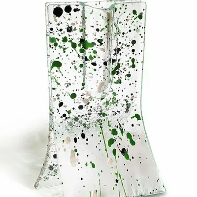 Vases - Small 8x13 cm transparent vase with green-white-black spots - CARNEOL GLASS