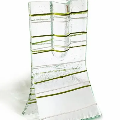 Vases - Petit vase transparent a rayures vert pomme et blanches de 8 x 13 cm - CARNEOL GLASS