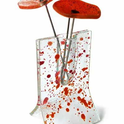 Vases - Small transparent 8x13 cm red-orange spotty vase with 3 small flowers - CARNEOL GLASS