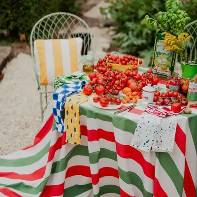 Nappes - Red, Green and White Stripe Tablecloth - TWIZZELL