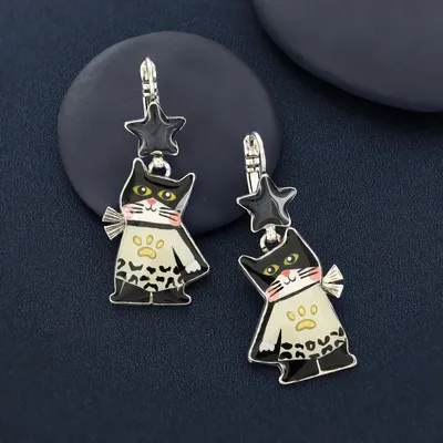 Jewelry - SUPER MEOW SLEEPERS SILVER BLACK - TARATATA BIJOUX