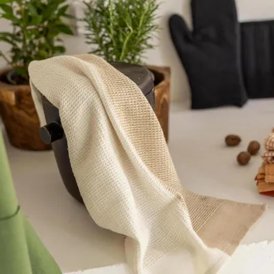 Torchons - Torchon nid d'abeilles Finn recyclé Sable 50 x 70 - MAISON VIVARAISE - SDE VIVARAISE WINKLER