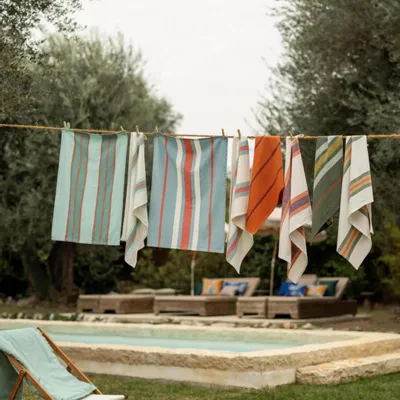 Dish towels - Washed Recycled Tea Towel Yuna Bleu 50 X 70 - MAISON VIVARAISE - SDE VIVARAISE WINKLER