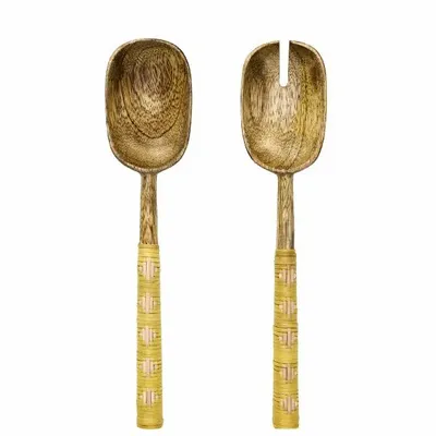 Kitchen utensils - Wooden salad set w/ bamboo, Yellow - MADAM STOLTZ