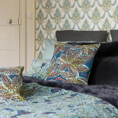 Coussins - Coussin brodé Ariane Pétrole 45 x 45 - MAISON VIVARAISE - SDE VIVARAISE WINKLER