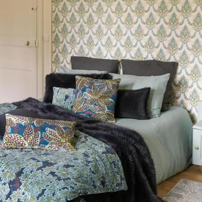 Cushions - Embroidered Cushion Ariane Pétrole 45 X 45 - MAISON VIVARAISE - SDE VIVARAISE WINKLER